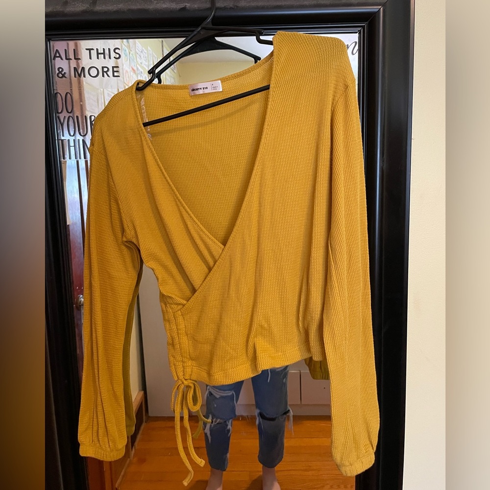 NWT Yellow Wrap Front Blouse